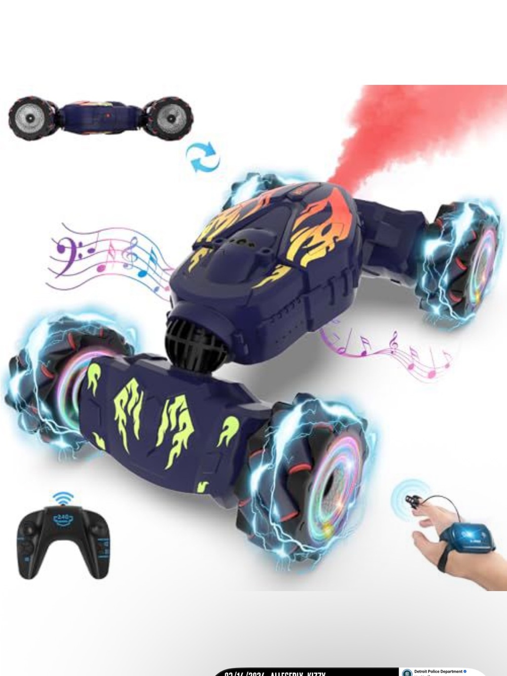 Remote Control Stunt Car - Navy Blue Flame Design by